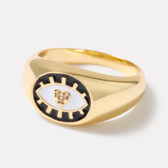 Evereve Elena Evil Eye signet ring. Gold navy white, size 6, nwt - Picture 2 of 2